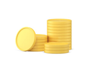 Yellow glossy financial coin cash money stack banking payment exchange buying goods 3d icon vector © provectors