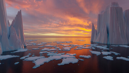 arctic ice. beautiful landscape with ice huge blocks in the water reflection. dramatic polar ice...