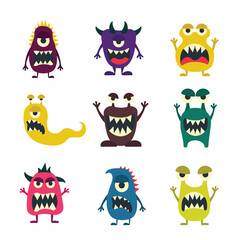 Monster set flat style different color and style isolated on white background for children game, medical poster, hellowen party. Vector Illustration