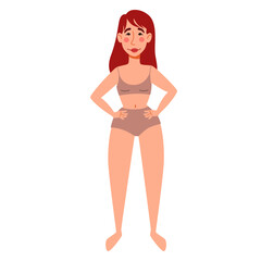 A female character in a swimsuit. A thin European girl in full growth.