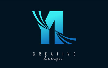 Creative blue letters YL y l logo with leading lines and road concept design. Letters with geometric design.