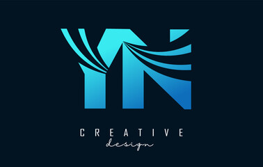 Fototapeta Creative blue letters YN y n logo with leading lines and road concept design. Letters with geometric design. obraz