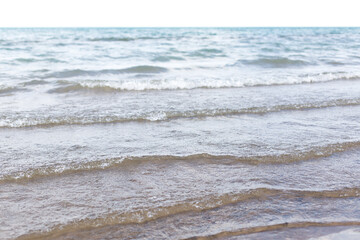 Sandy beach with blue sea and blue sky and white cloud is beautiful on the coast. beautiful blue ocean shore outdoor nature landscape water background.