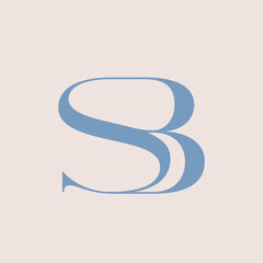 SB monogram logo. Letter b, letter s icon. Alphabet initials isolated on light background. Uppercase lettering sign. Decorative design, calligraphic style characters. Elegant serif typography.	