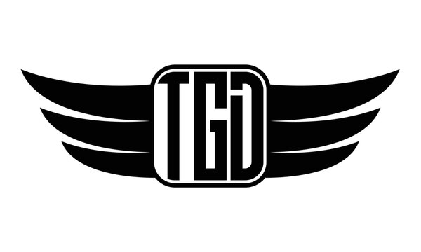 TGD three Letter wing minimalist creative concept icon eagle symbol professional black and white logo design, Vector template