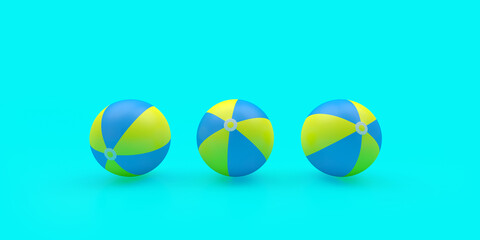 Yellow blue beach balls on blue. 3D illustration