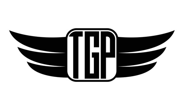 TGP three Letter wing minimalist creative concept icon eagle symbol professional black and white logo design, Vector template