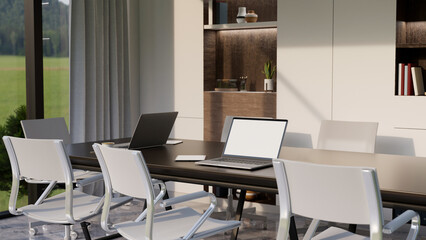 Modern elegance meeting room or conference room interior design with laptop on meeting table