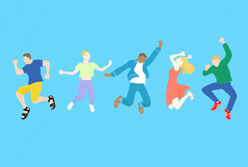 ジャンプする男女のイラスト