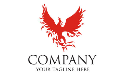 Fototapeta na wymiar Red Color Simple Phoenix Bird Spread Wing Logo Design