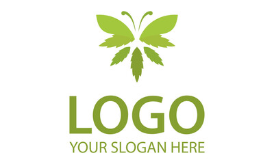 Green Color Nature Eco Leaf Butterfly Logo Design