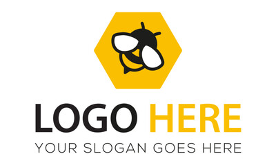 Yellow Color Bee Insect Hexagonal Logo Design