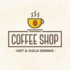 Coffee shop logo with cup color style isolated on background for cafe, shop, restaurant. Vector design elements, logos, identity, labels, badges and other branding objects. Vector illustration.