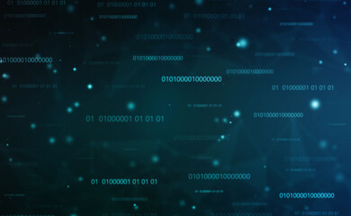Binary Code Background, Digital Abstract technology background, flowing number one and zero text in binary code format in technology background. Internet Big data Concept