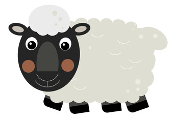 Cartoon happy sheep is standing and looking illustration