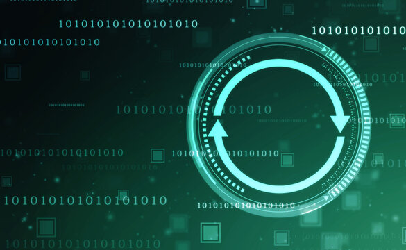 Update icon with binary codes on technology abstract background, Update System Upgrade Software version technology concept