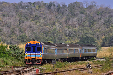 Diesel railcar on the railway in Thailand