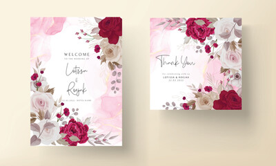 Hand drawn flower wedding invitation template