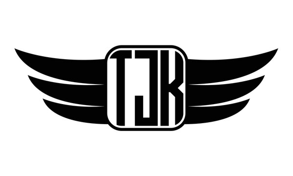 TJK three Letter wing minimalist creative concept icon eagle symbol professional black and white logo design, Vector template