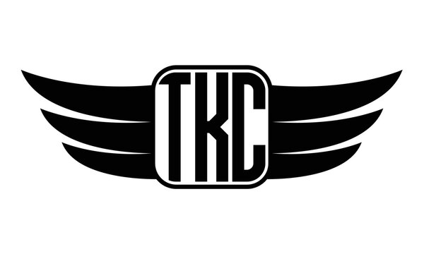 TKC three Letter wing minimalist creative concept icon eagle symbol professional black and white logo design, Vector template