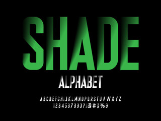 Vector of modern shadow display alphabet design with uppercase, numbers and symbols