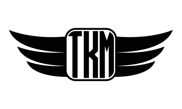 TKM three Letter wing minimalist creative concept icon eagle symbol professional black and white logo design, Vector template