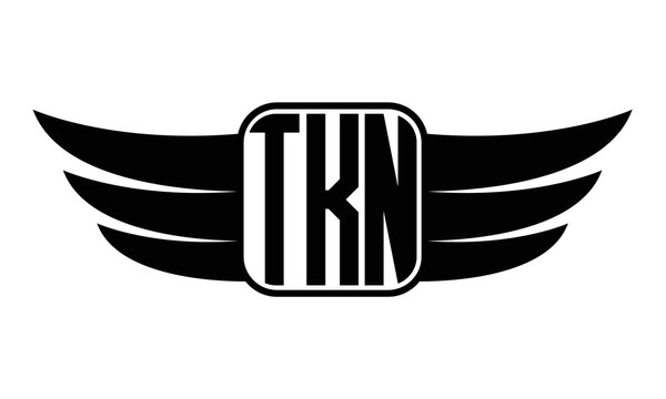 TKN three Letter wing minimalist creative concept icon eagle symbol professional black and white logo design, Vector template