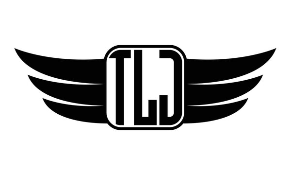 TLJ three Letter wing minimalist creative concept icon eagle symbol professional black and white logo design, Vector template