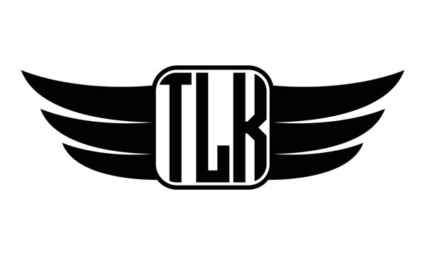 TLK three Letter wing minimalist creative concept icon eagle symbol professional black and white logo design, Vector template