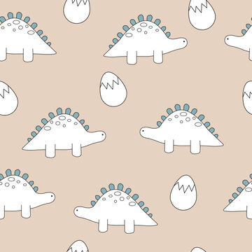 Cute pattern with dinosaurs and eggs. Dino hand drawn in doodle style. Children's wallpapers, textiles, clothes. Trendy design. © YUSI_DESIGN