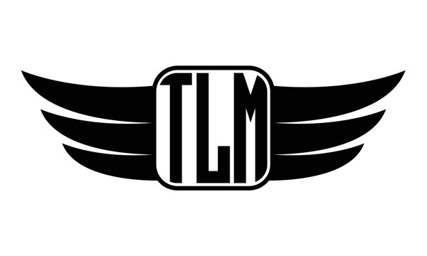 TLM three Letter wing minimalist creative concept icon eagle symbol professional black and white logo design, Vector template