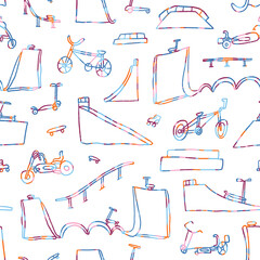 Take me to the skate park, doodle pattern illustration
