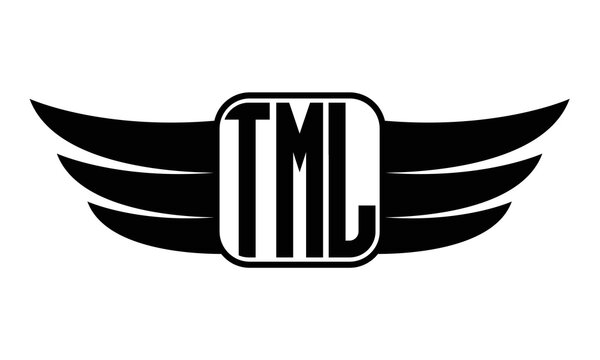TML three Letter wing minimalist creative concept icon eagle symbol professional black and white logo design, Vector template