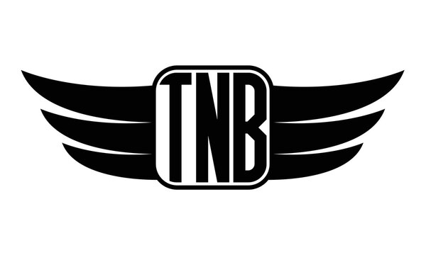 TNB three Letter wing minimalist creative concept icon eagle symbol professional black and white logo design, Vector template