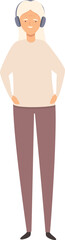 Grandma listen music icon cartoon vector. Old person. Senior mobile