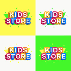 Vector kids store logo set colorful style for game zone, kids shoes, baby club, children school, clothes company, toys shop, toy market, cafe, education club, kid shop, firm, cartoon label. 10 eps