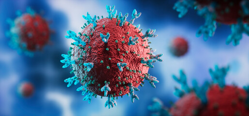 Coronavirus mutation - omicron variant B.1.1.529 and Ba.2 - 3D Illustration - obrazy, fototapety, plakaty