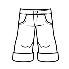 Long denim shorts for boy outline for coloring on a white background