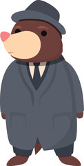 Mole secret agent icon cartoon vector. Cute animal. Molehill life