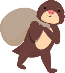 Mole take money bag icon cartoon vector. Funny animal. Cute game - obrazy, fototapety, plakaty