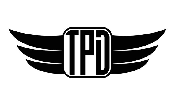 TPD three Letter wing minimalist creative concept icon eagle symbol professional black and white logo design, Vector template