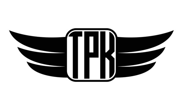 TPK three Letter wing minimalist creative concept icon eagle symbol professional black and white logo design, Vector template