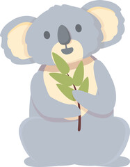 Koala eat tree branch icon cartoon vector. Cute bear. Australia baby