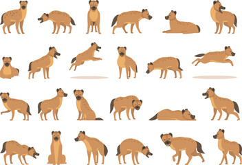 Hyena icons set cartoon vector. Wildlife animal. Carnivore mammal