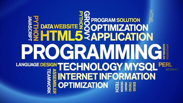 Programming animated tag word cloud;text design animation kinetic typography seamless loop.