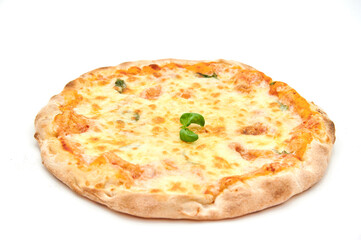 pizza with cheese and various ingredients