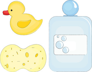 rubber duck with bath accessories