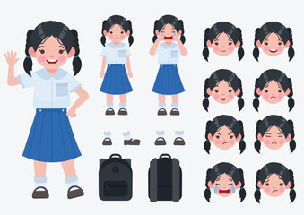 Character Asian student in school uniform. Thai student.