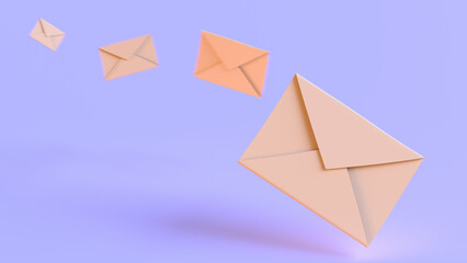 Flying envelopes with letters. fast delivery of messages to e-mail. Mass mailing or spam. 3D rendering illustration