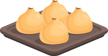 Baozi tray icon cartoon vector. Bun dao. Asian basket